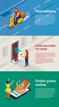Pizza delivery banner set, isometric style vector