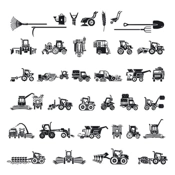 Farming equipment icons set, simple style vector