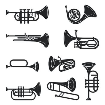 Trumpet icons set, simple style vector