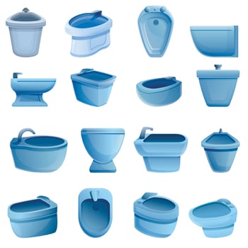 Bidet icons set, cartoon style vector