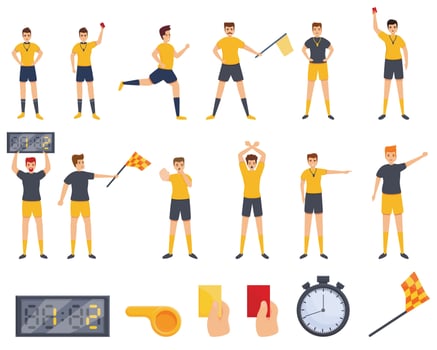 Referee icons set, cartoon style vector