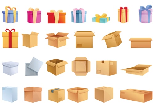 Box icons set, cartoon style vector