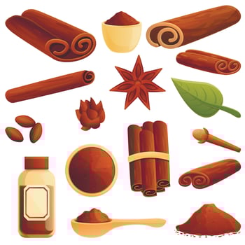 Cinnamon icons set, cartoon style vector