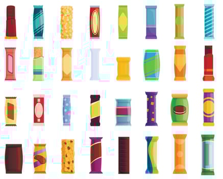 Snack bar icons set, cartoon style vector