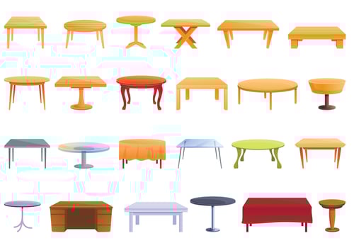 Table icons set, cartoon style vector