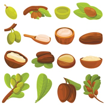 Shea tree icons set, cartoon style vector