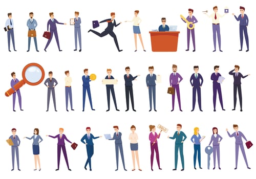 Agent icons set, cartoon style vector