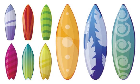 Surfboard icon set, cartoon style vector