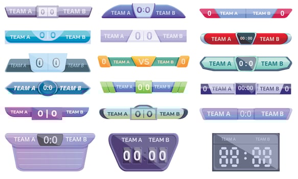 Scoreboard icons set, cartoon style vector
