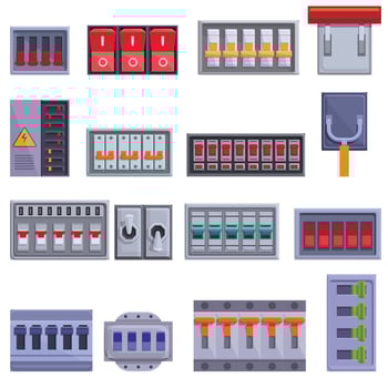 Breaker switch icons set, cartoon style vector