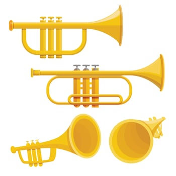 Trumpet icon set, cartoon style vector