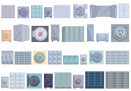 Deposit room icons set, cartoon style vector