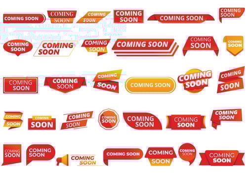 Coming soon icon, cartoon style vector