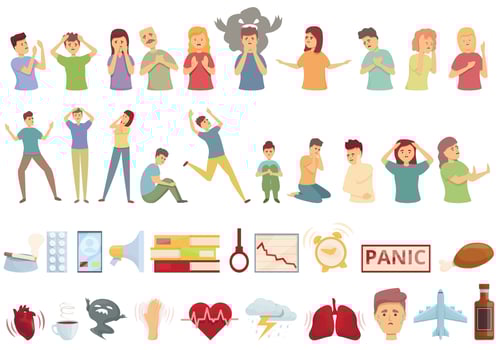 Panic attack icons set cartoon vector. Anxiety panic vector