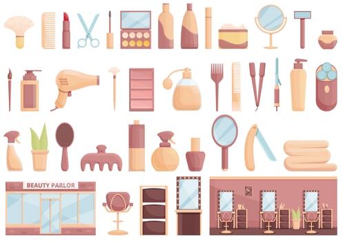 Beauty parlor icons set cartoon vector. Makeup artist vector