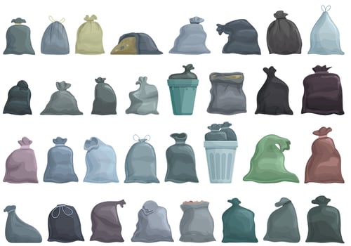 Bag for trash icons set cartoon vector. Garbage rubish vector