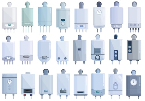 Gas boiler icons set cartoon vector. Room hvac vector
