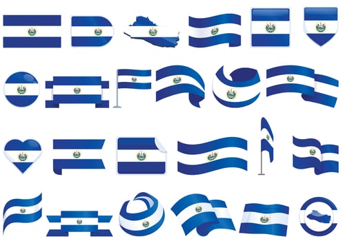 El Salvador icons set cartoon vector. Country flag vector