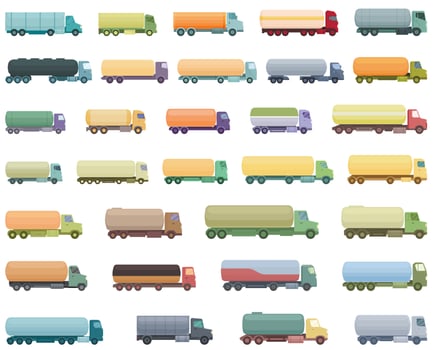Gasoline tanker icons set cartoon vector. Oil ship vector