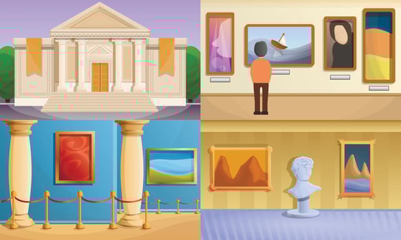 Museum banner set, cartoon style vector