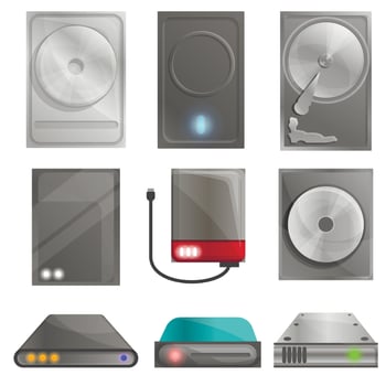 Hard disk icons set, cartoon style vector
