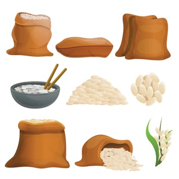 Rice icons set, cartoon style vector
