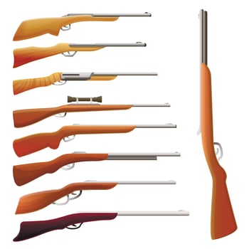 Hunting rifle icons set, cartoon style vector