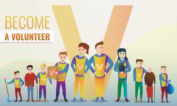 Helping volunteering concept banner, cartoon style vector