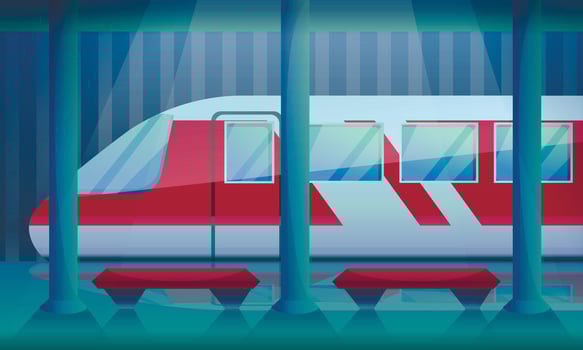 Railway station concept background, cartoon style vector