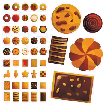 Biscuit icon set, cartoon style vector