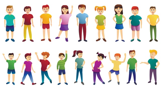 Kindergarten icons set, cartoon style vector