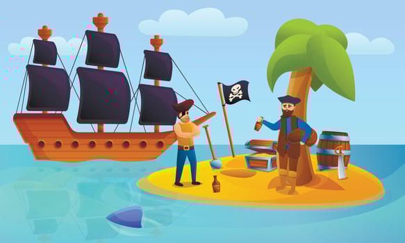Pirate island concept banner, cartoon style vector