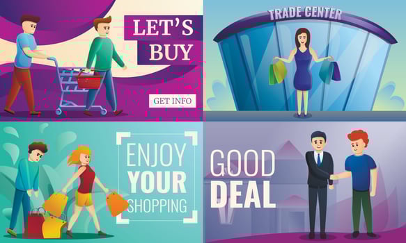 Buyer target banner set, cartoon style vector