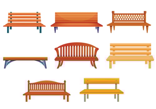 Bench icons set, cartoon style vector