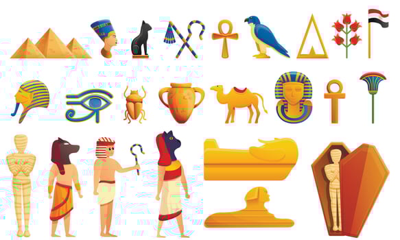 Egypt icons set, cartoon style vector