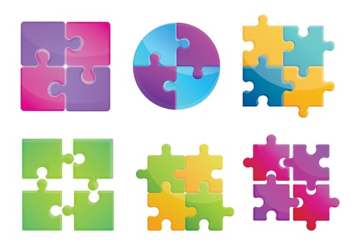 Jigsaw icons set, cartoon style vector