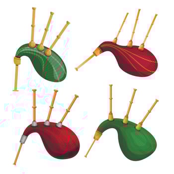 Bagpipes icon set, cartoon style vector