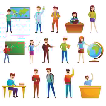 Lesson icons set, cartoon style vector