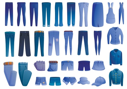 Jeans icons set, cartoon style vector