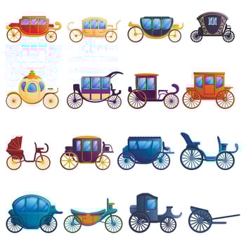 Brougham icons set, cartoon style vector