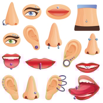 Piercing icons set, cartoon style vector