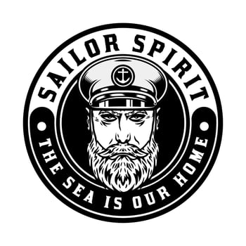 Vintage Ship Captain with hat sailor emblem vector
