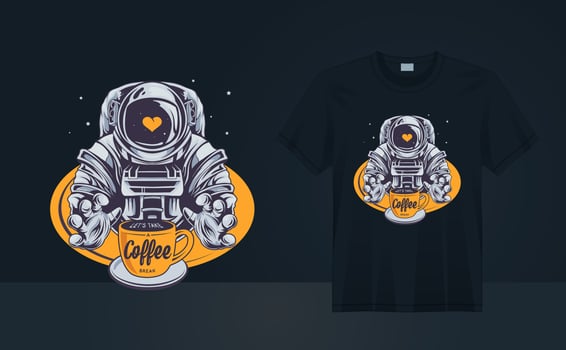 Astronaut love coffee vintage grunge t-shirt design for t-shirt printing, poster, wall art, clothing, fashion tshirt vector illustration