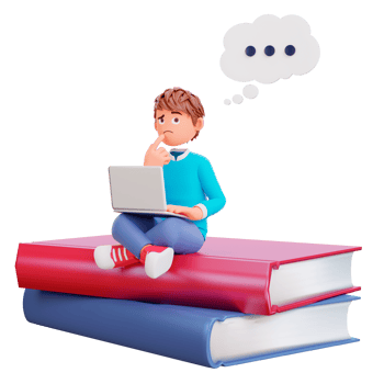 Online courses with students sitting on books pile with laptops notebooks png