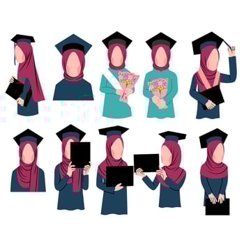 Set of muslim Graduation Woman character vector