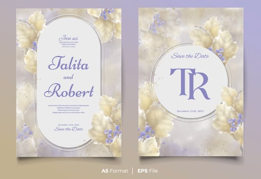 Watercolor wedding invitation template with yellow and blue flower ornament vector