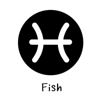 White fish zodiac sign on a black circle. vector