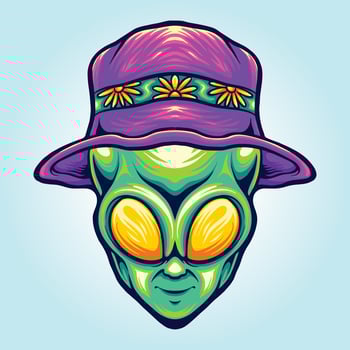 Funky alien head with summer beach hat illustrations vector