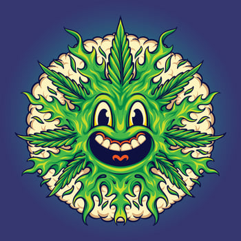 Weed leaf cute emoji with smoke bubble Vector illustrations for your work Logo, mascot merchandise t-shirt, stickers and Label designs, poster, greeting cards advertising business company or brands.
