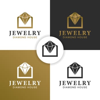 diamond house or store jewelry logo design with gold jewellery for finery shop logo vector